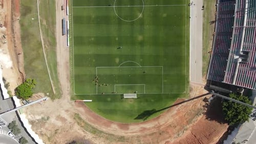 Aerial video of soccer players playing in the stadium, Kfar Saba Israel