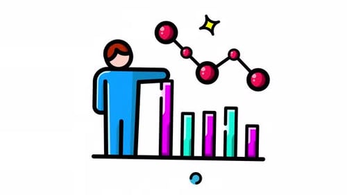 Animated Made in the uk a person points at a soaring bar graph.