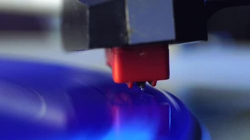 Blue Vinyl Record and Crystal Gramophone Needle, Close Up