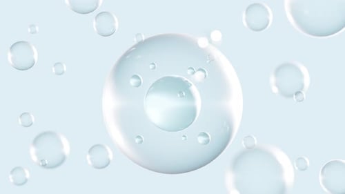 Abstrakter Hintergrund mit transparenten sphärischen Blasen und DNA-Strängen, 3D-Animation