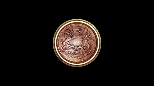 3D Rotating Vintage Bronze Coin with Crest Animation