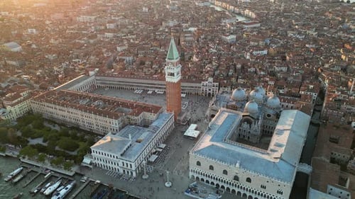 Venice City Aerial View of St Mark's Square Basilica and Doge's Palace Italy