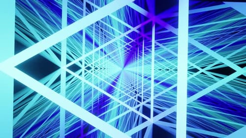 New Cold Blue Neon Triangle With Figure Tunnel Vj Loop Animation