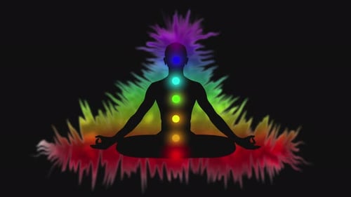 Vórtice espiritual: campos de aura vibrantes da energia da aura humana em animação em loop para VJing