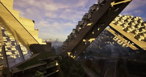 Las maravillas arquitectónicas modernas crean un paisaje urbano único durante la puesta de sol
