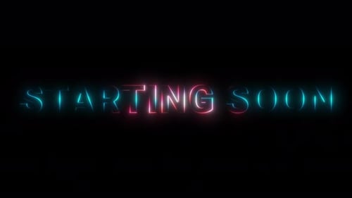 Starting soon neon text animation suitable for video live streaming. Looped Glowing Light 4K.