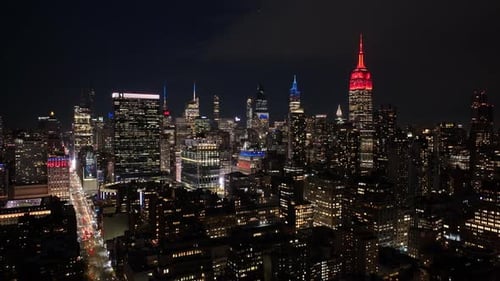 Night View of Downtown New York At Manhattan In New York United States.