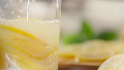 Freshly Poured Lemonade with Sliced Lemons