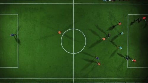 Aerial View of a Mini Football Match Soccer