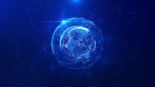 Digitaler Planet Erde Cyber Globe Datenströme Netzwerkverbindungen Hud Particles Animation Social Net