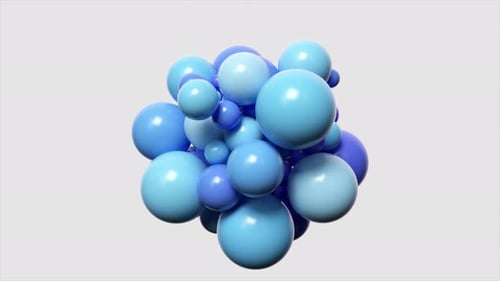Gleaming 3D Animation of Clustered Blue Spheres Varying in Size Exuding a Cool Smooth and Glossy