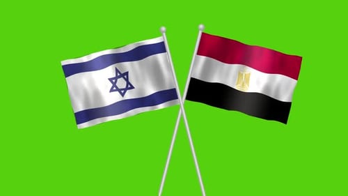 Israel and Egypt Flags Crossed and Waving on Green Screen