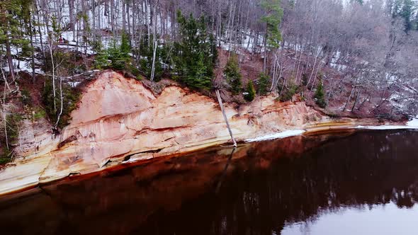 Drone view of Devil’s Cliffs in Gauja National Park during a calm ...