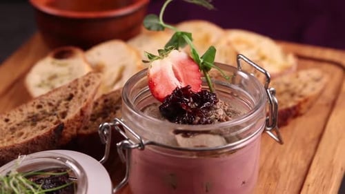 Jar of Pate with Toast and Strawberry