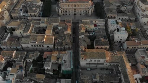 Reveal shot of Noto Baroque Old Town In Island Of Sicily, aerial