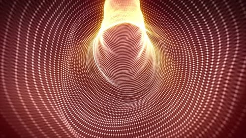 Seamless loop animation of flying through abstract hot tunnel made of glowing particle waves