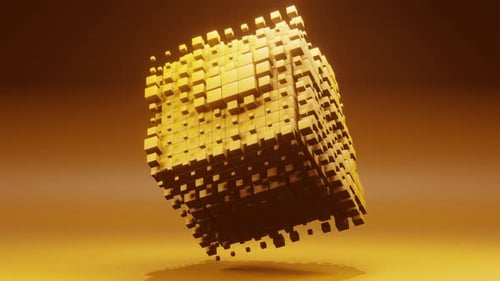 Golden Abstract Cube Rotation with Shifting Blocks