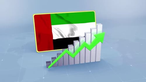 United Arab Emirates Flag with Graph and Green Arrow Increasing Values