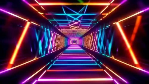 Neon Cyberpunk Tunnel VJ Loop Motion Graphics