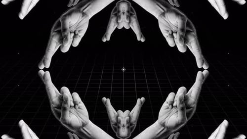 Fingers Crossed Hands Cosmic Background