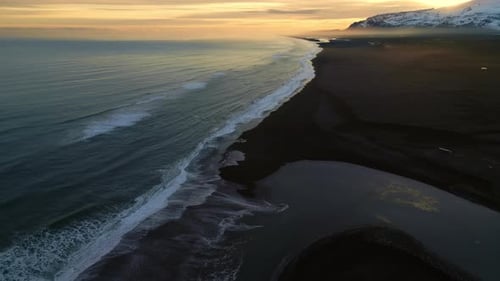 Drone Shot of Nordic Black Sand Beach