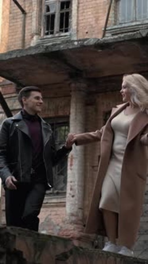 Vertical Old City Walk Urban Date Carefree Couple