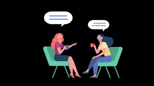 Two Women Drinking Coffee While Talking To Each Other Business 4K Alpha Channel