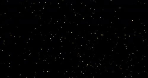 Dust particles close-up floating and falling on black background in slow motion. Cinematic.