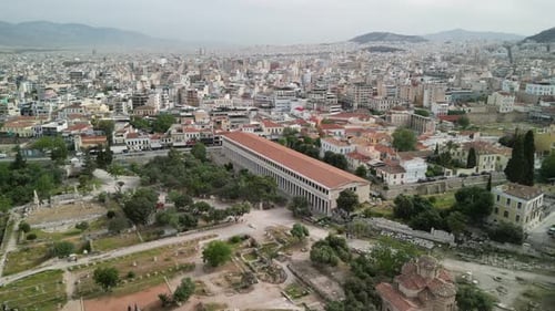 Vue aérienne de Stoa d'Attalos à l'Agora d'Athènes, Grèce