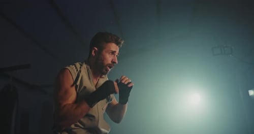 Boxer Training in Low Light Gym