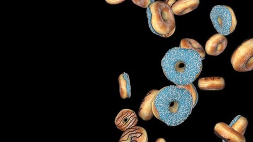 Falling Donuts with Blue Icing and Sprinkles