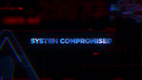 Cyber Glitch Text Reveal with Warning Symbols