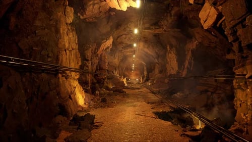 Underground Mine Passage With Electric Lights