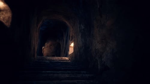 Atmospheric Cave Passage with Moving Candle Lighting