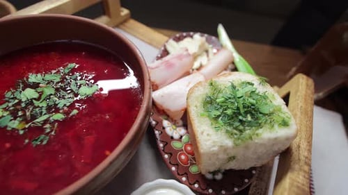 Ukrainian Borscht with Donuts and Greens