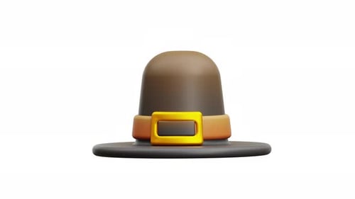 Animated 3D Pilgrim Hat with Golden Buckle