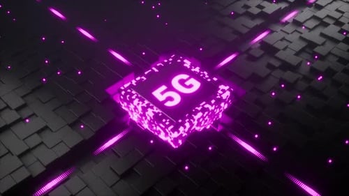 Futuristic 5G Technology Processor Reveal on Digital Grid