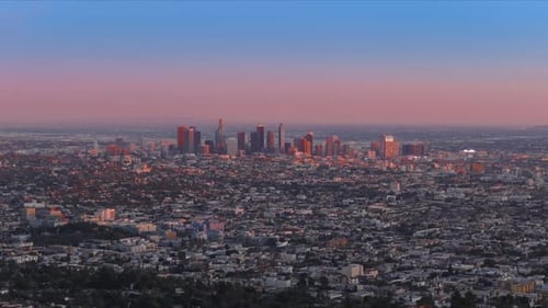 Downtown Los Angeles Skyline At Sunset California USA