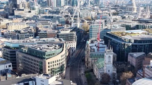 City of London Office Rooftop Gardens with St Paul’s Cathedral ascending aerial view