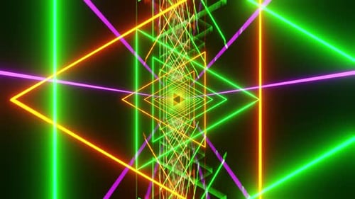 Triangle Laser Show With Green Orange Colors Vj Loop Background