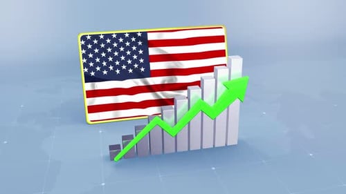 United States Flag With Graph And Green Arrow Increasing Values