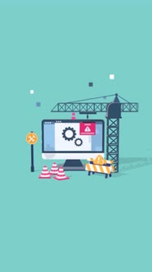 Vertical Animation Of Website Maintenance Showing Development, Updates, Downtime, And Repair Process
