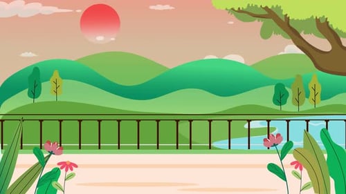 Animated Spring sunset cartoon looped background