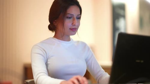 Professional Woman Using Laptop in Modern Office Environment