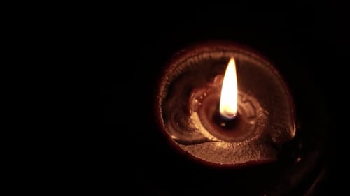 Diwali Oil Lamp Burning in Darkness