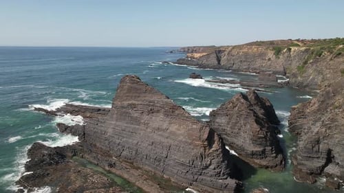Sunny Day At Beautiful Beach With Cliffs In Costa Vicentina, Alentejo, Portugal