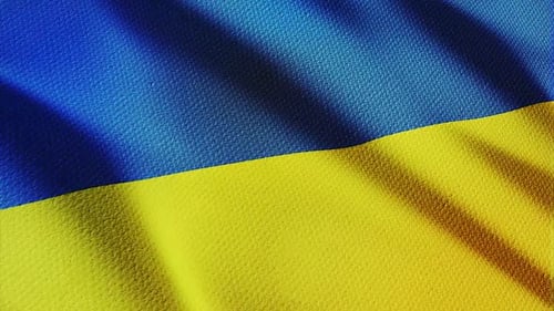 Blue and Yellow Waving Fabric Flag Background Loop