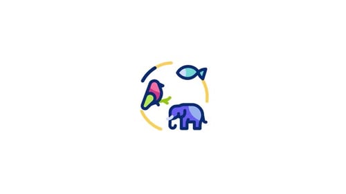 Animated Animal Icon with Elephant Bird and Fish