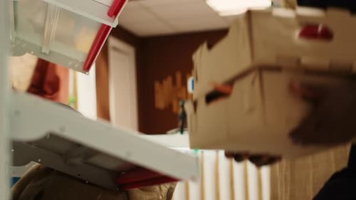 Man Puts Tomatoes on Produce Shelf