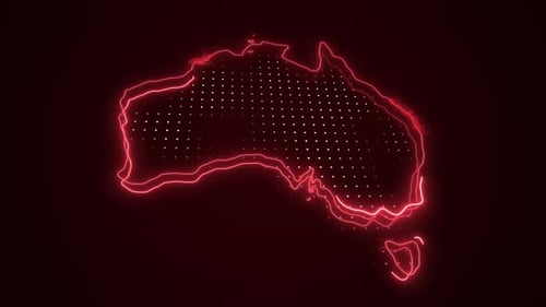 Australia Map Digital Grid Neon Glow Animation